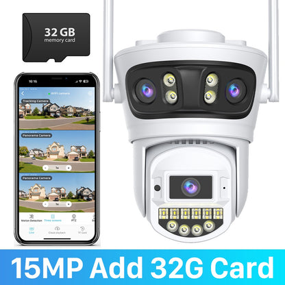 15MP 8K HD Wifi Surveillance Camera Outdoor Three Lens Three Screens Security IP Camera Human Detection 5G Wifi Camera O-KAM PRO