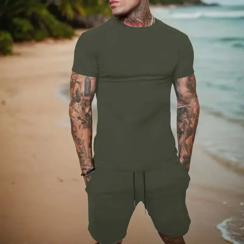 Fashionable and casual summer outdoor sports suit men's breathable T-shirt shorts casual and fashionable two-piece set tracksuit