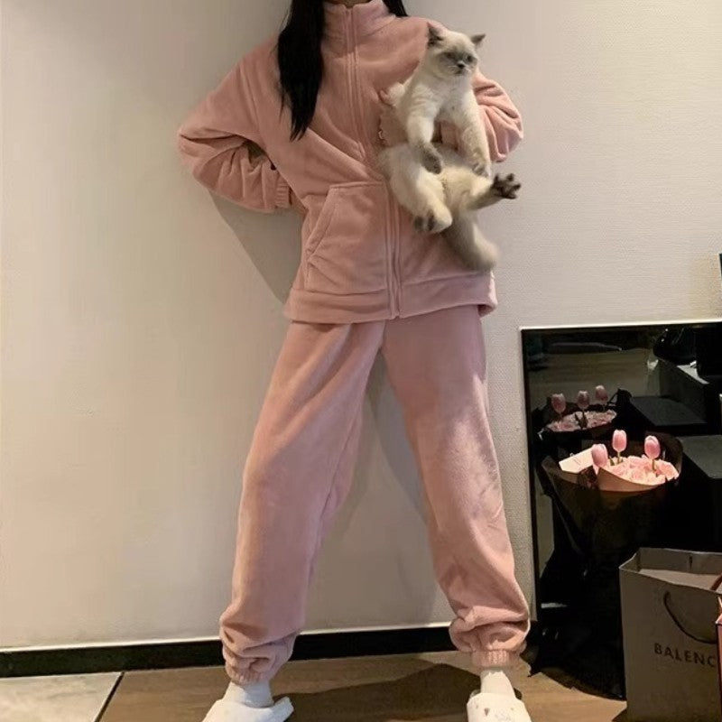 2025 Autumn Winter Homewear Pajamas Set for Women Long Shirt Trousers 2 Pieces Keep Warm Sleepwear Loungewear