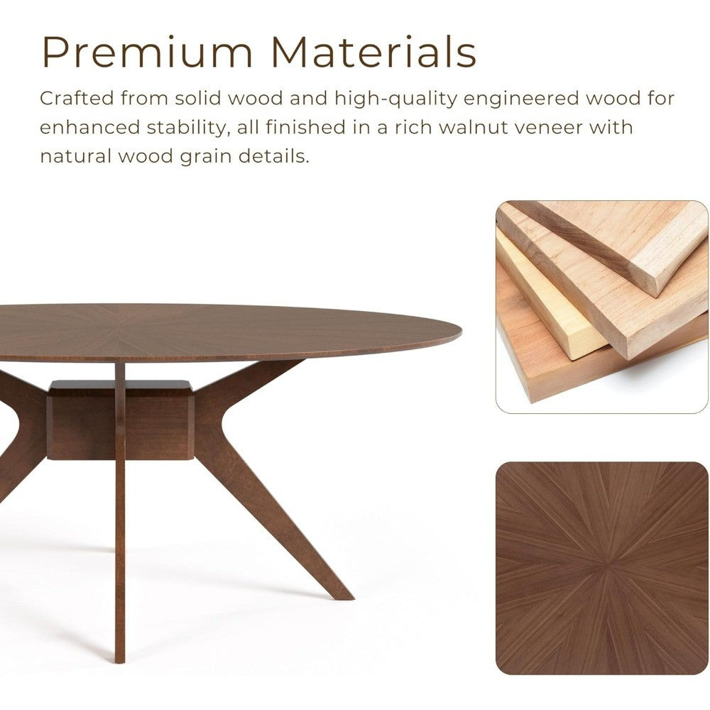 Mid-Century Modern Alara Solid Wood 54 Oval Dining Table, Seats 6, Easy Assembly, Suitable for Home and Kitchen