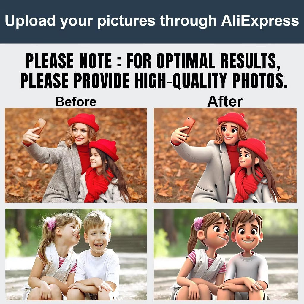 Custom Cartoon Style Your Photo Canvas Print Portrait Couple Family Pet Animal Wall Art Poster for Modern Living Room Home Decor