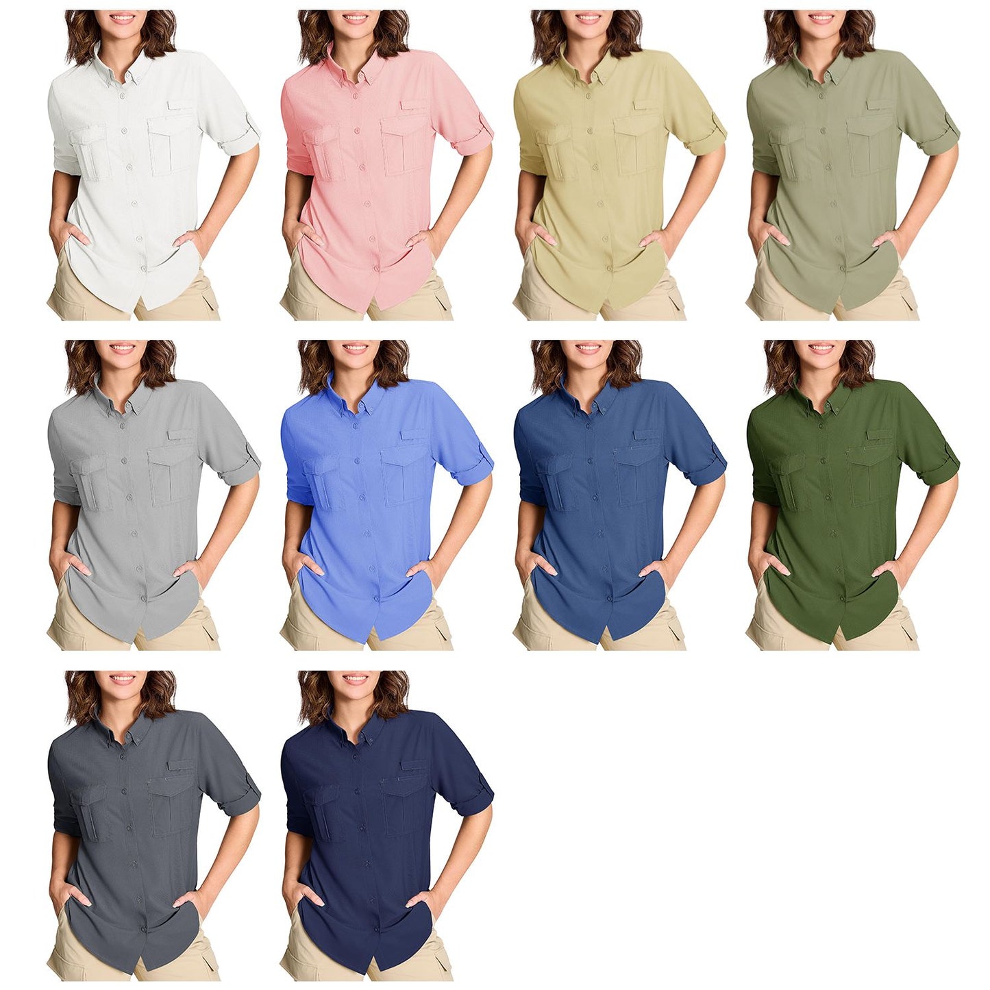 TACVASEN Womens UPF 50+ Fishing Shirts UV Block Quick Dry Long Sleeve Cargo Shirts Breathable Mesh Outdoor Trekking Hiking Shirt