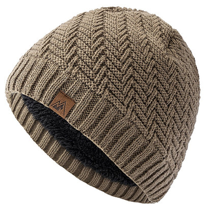 Chapéus de inverno unissex com etiqueta de pico, moda, chapéus de malha para homens e mulheres, gorro de malha forrado com pele macia, chapéus esportivos quentes
