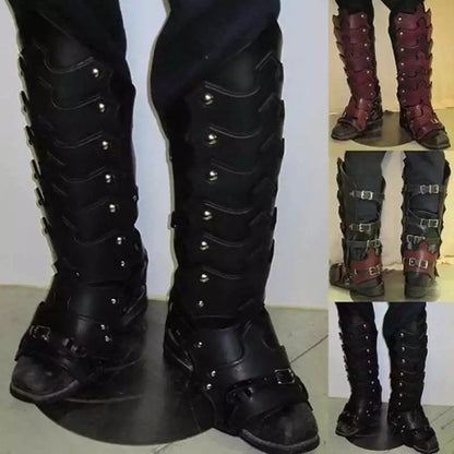 Medieval PU Leather Leg Shin Guards Armor Gaiters Viking Knight Warrior Boot Shoe Cover Greaves Cosplay Costume Larp Accessory