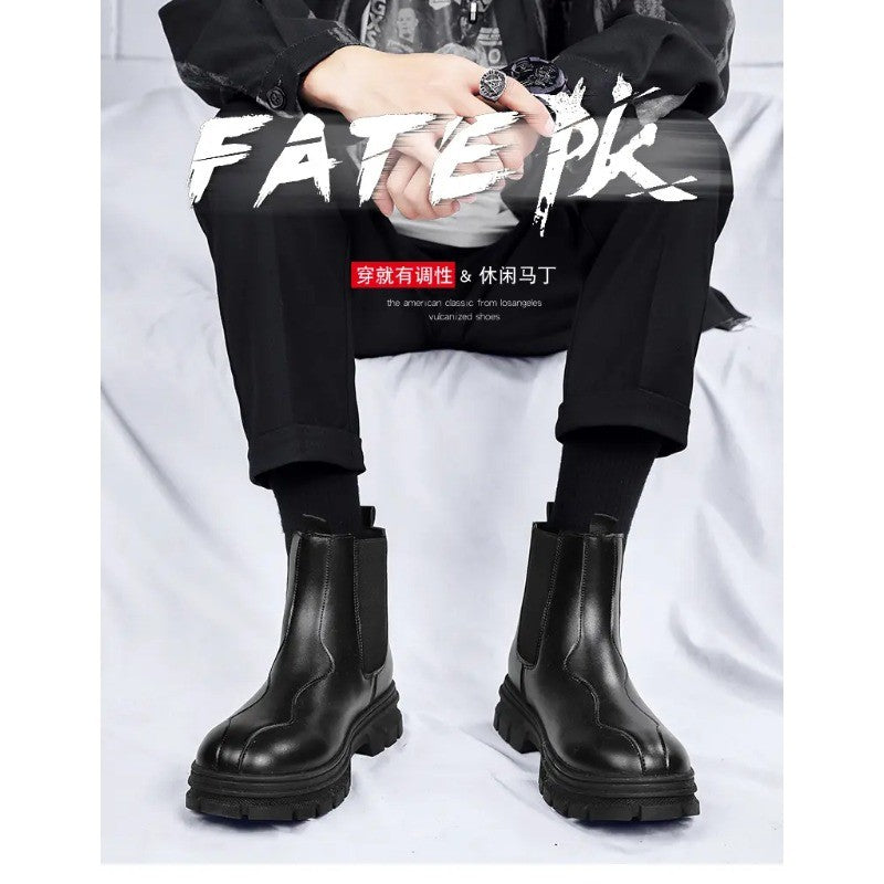botas chelsea masculinas de luxo cano alto, sapatos de couro originais pretos da moda, bota plataforma de cowboy, bota chunky com cano longo elegante