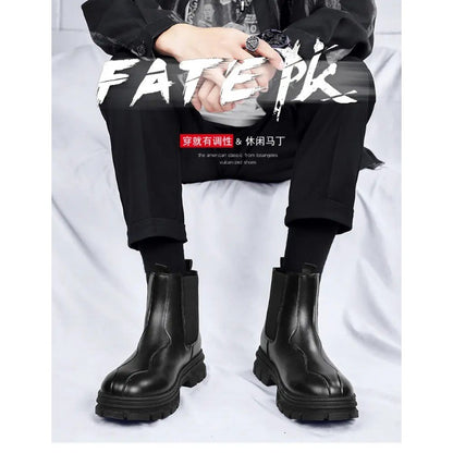 botas chelsea masculinas de luxo cano alto, sapatos de couro originais pretos da moda, bota plataforma de cowboy, bota chunky com cano longo elegante