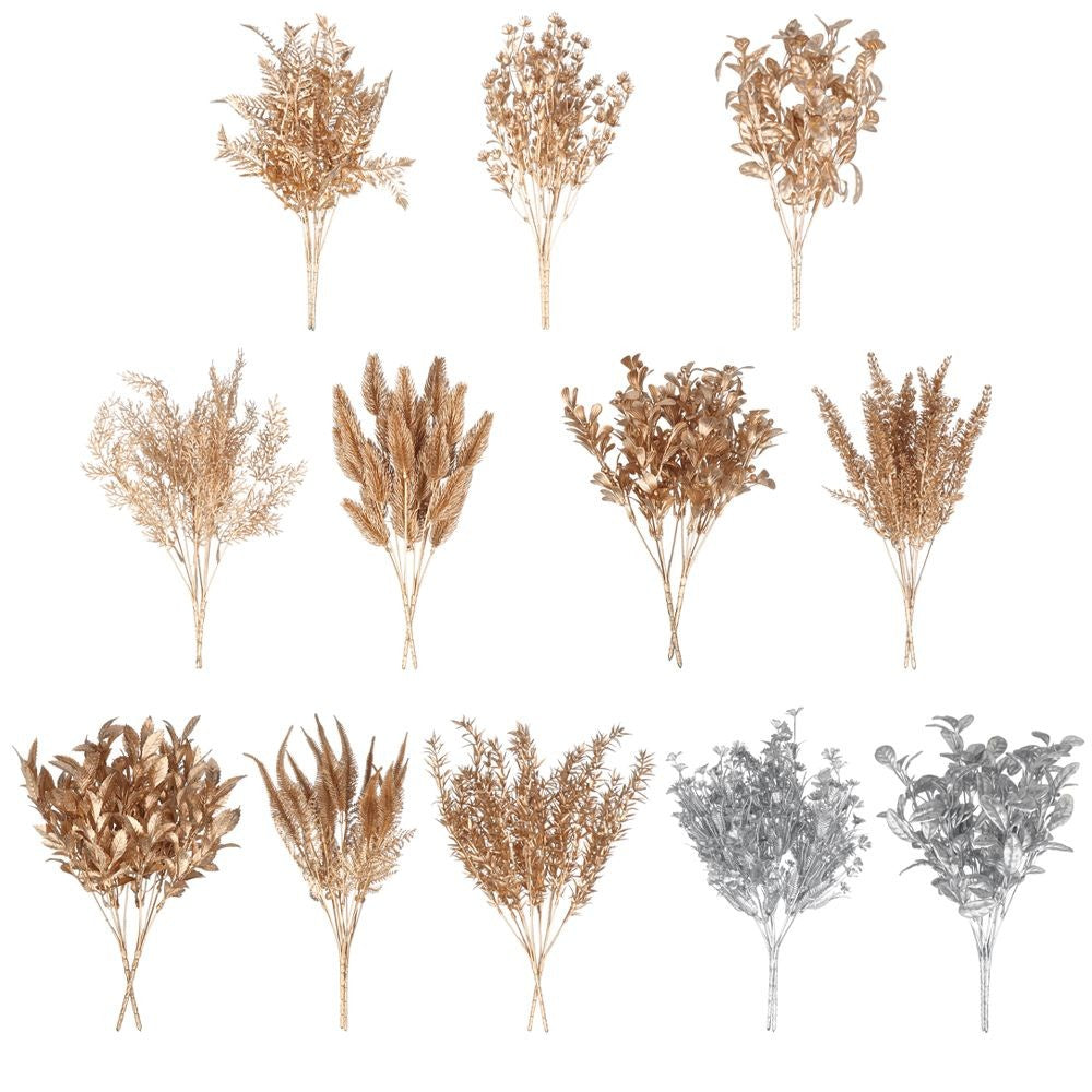 Simulation Flower Christmas Ornament Home Decorations Christmas Artificial Flower Simulation Leaf Artificial Plant Gold Silver