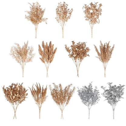 Simulation Flower Christmas Ornament Home Decorations Christmas Artificial Flower Simulation Leaf Artificial Plant Gold Silver