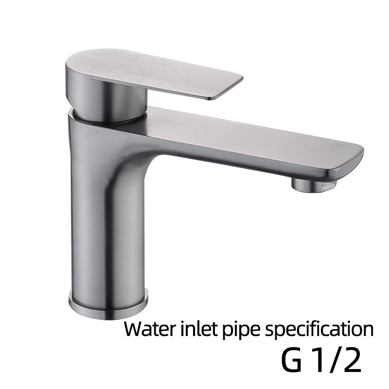 Brushed/Gray Bathroom Sink Faucet Hot and Cold Mixer Faucet Countertop Mount 304 Stainless Steel Single Handle