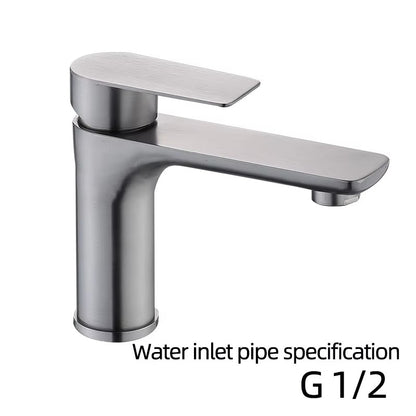 Brushed/Gray Bathroom Sink Faucet Hot and Cold Mixer Faucet Countertop Mount 304 Stainless Steel Single Handle