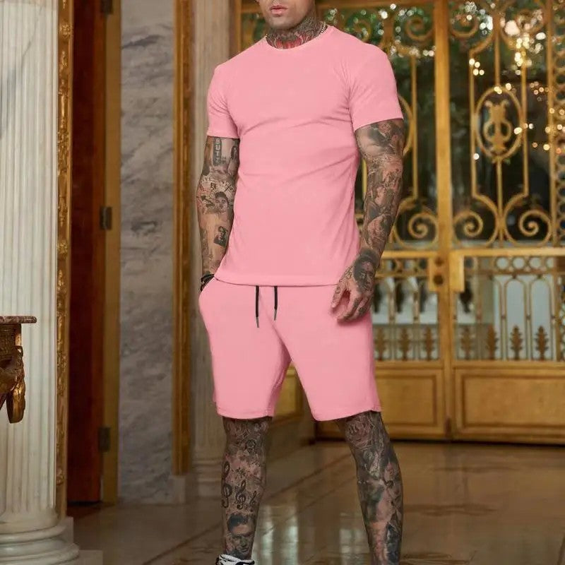2025 Fashionable and casual summer outdoor sports suit men's breathable T-shirt shorts casual and fashionable two-piece set