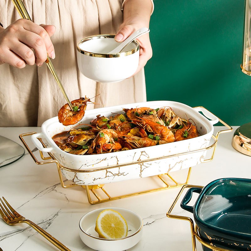 Caçarola retangular de cerâmica em forma de ânfora, para mesa de casa, com suporte criativo para aquecimento leve de sopa e vela.