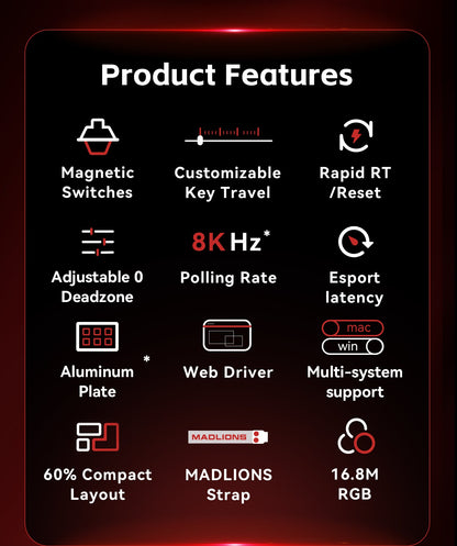 FGG MADLIONS MAD 60/68 Pro Teclado Mecânico Interruptor Magnético Com Fio 68% Teclados Gamer Gatilho Rápido Rgb Teclados Personalizados