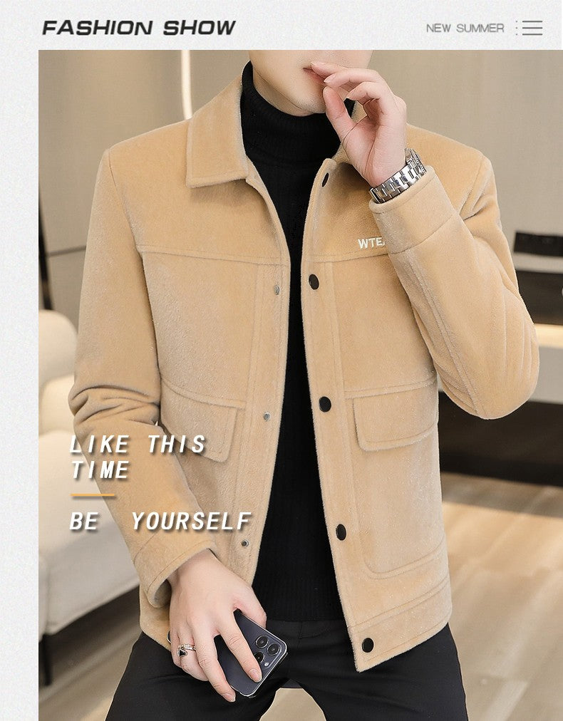 2022 Winter Wool Blends Jacket Plush Velvet and Short Thicken Trench Coat Casual Business Woolen Overcoat Social Men Clothing