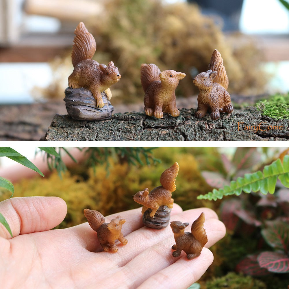 Miniature Fairy Garden Squirrels Set Miniature Forest Animal Figures Figurines Kit Mini Garden Supplies Bonsai Decorations