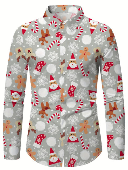 Christmas Festival Theme Men's 3D Printed Formal Shirts Santa Claus Elk Graphic Long Sleeve Shirt Fashion Men's Shirts For Men