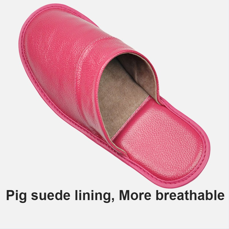 Genuine Cow Leather Slippers Homes in indoor slipper Spring Autumn summer men women elderly non-slip casual single Slides shoes