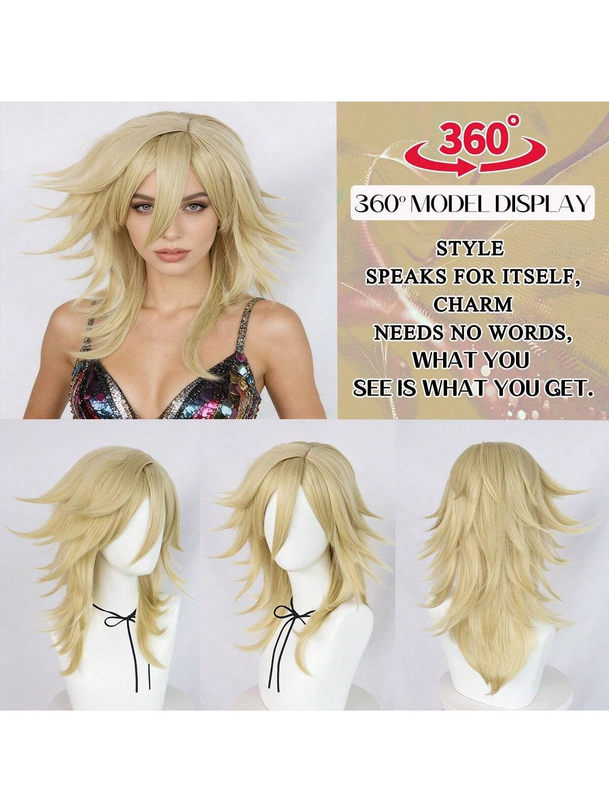 Synthetic Medium Length Fluffy Spiky Women Man Layered Straight Anime Cosplay Wig with Bangs for Halloween Party