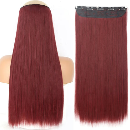 Extensão de Cabelo Liso Comprido de Fibra Sintética Resistente ao Calor com 5 Clipes 22"32" Preto Castanho Loiro