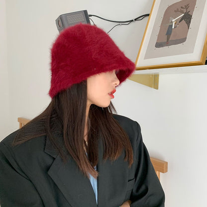 2023 new Hat winter women's fashion Solid color rabbit fur hat bucket cap  fisherman's hat  knitted wool basin Bucket Hat