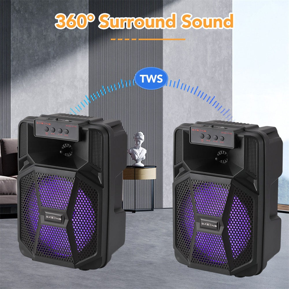 Caixa de Som Portátil Sem Fio Bluetooth 1000W Grande Luz LED Estéreo para Festa FM Karaokê Subwoofer 8 polegadas com Microfone e Controle Remoto