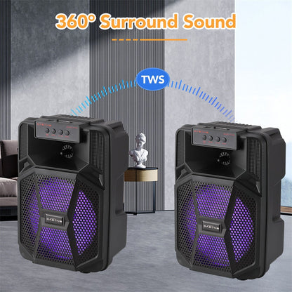 Caixa de Som Portátil Sem Fio Bluetooth 1000W Grande Luz LED Estéreo para Festa FM Karaokê Subwoofer 8 polegadas com Microfone e Controle Remoto