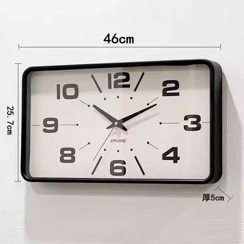Win Elegant Simple Modern Japanese Style Metal Wall Clock New Silent Rectangular Home and Office Clock for Living Room