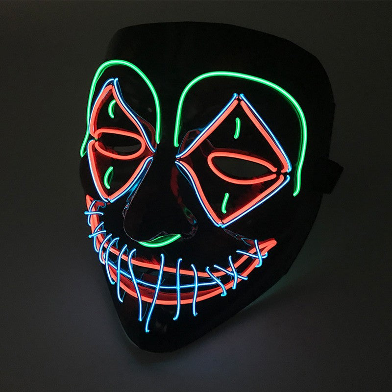 LED Killer Mask Halloween Dance Scary Theme Party Cosplay Costume Props LED Double Star Eyes Mask Glowing Colorful Creepy Mask
