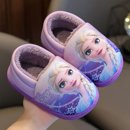 Autumn Winter Indoor Warm Kids Shoes Printed Elsa Princess Girls Cotton Slippers Cute Fashion Baby Children's Cottonslipper