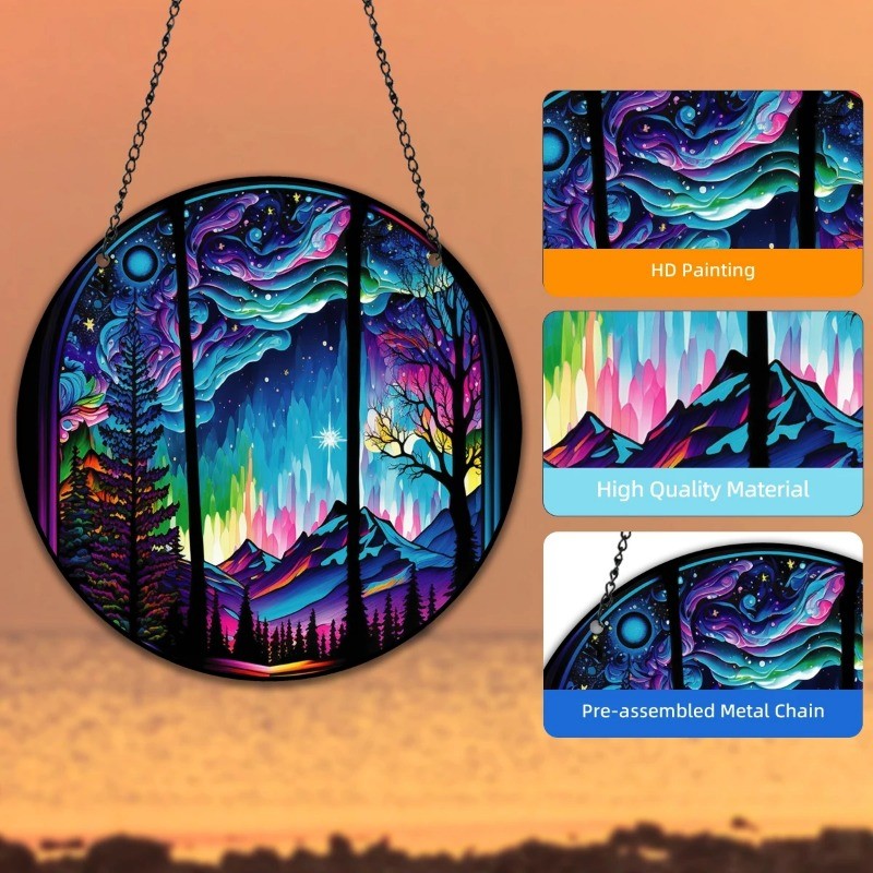 Starry Night Sky Round Acrylic Painted Home Living Room Window Wall Hanging Craft Party Car Pendant Retro Decoration Accessory