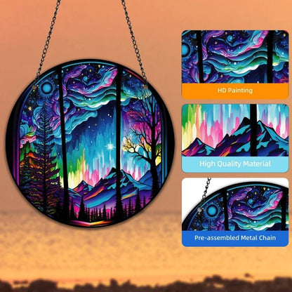Starry Night Sky Round Acrylic Painted Home Living Room Window Wall Hanging Craft Party Car Pendant Retro Decoration Accessory