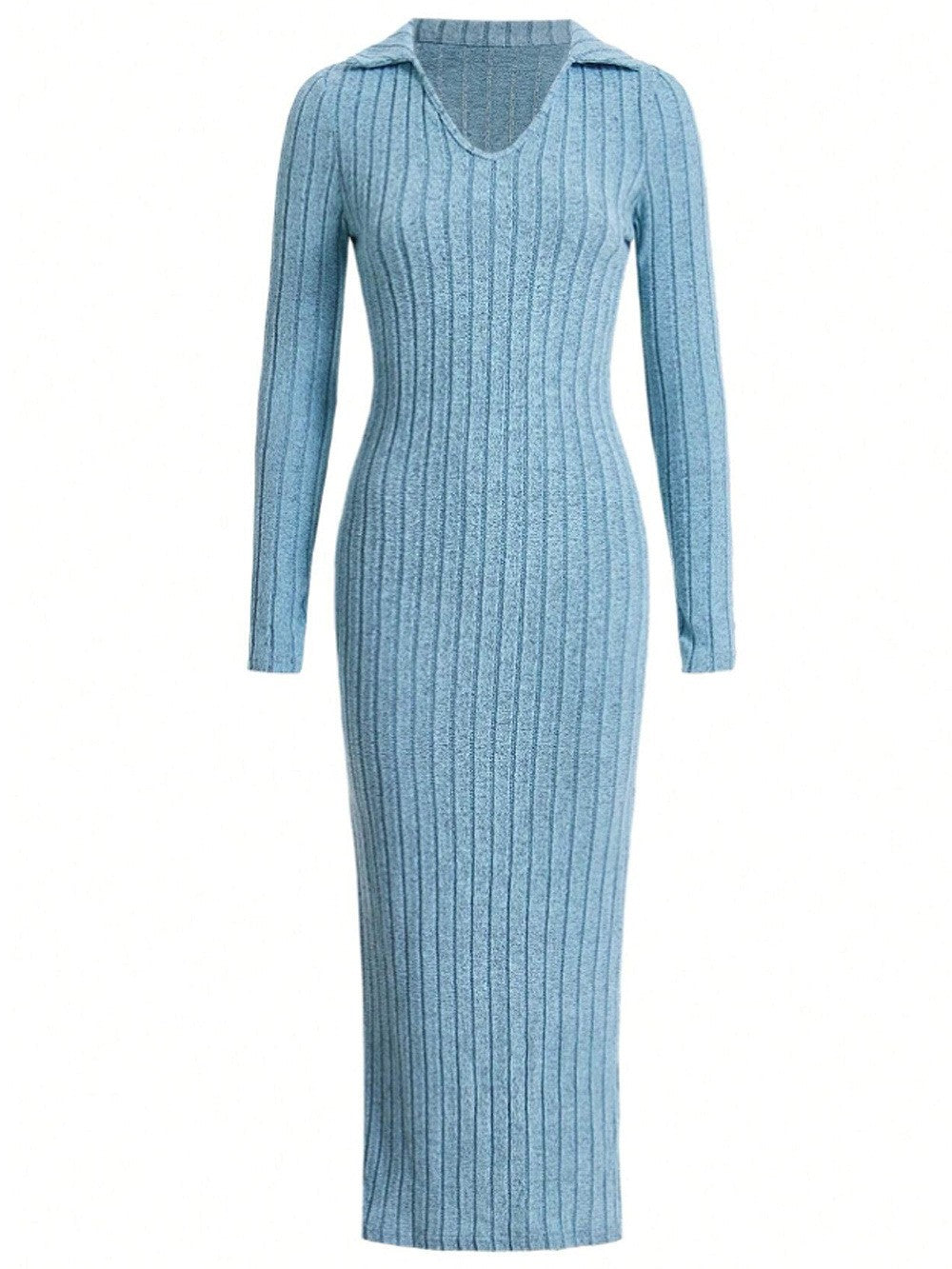 Spring and summer 2024 new style knitted slim lapel long sleeve dress pit strip solid color tight skirt