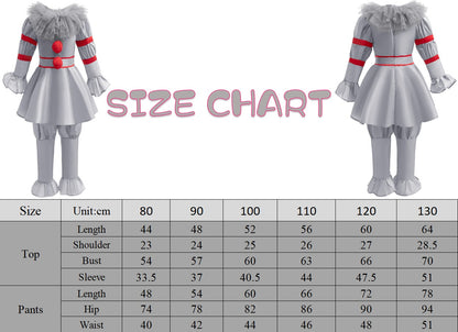 Kids Scary Joker Pennywise Cosplay Costume Horror Ghost Movie It Puff Sleeve Tulle Collar Top With Pants For Halloween Carnival