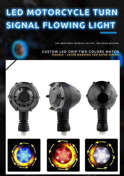 1 Par de Luzes LED de Seta Redondas Halo para Motocicleta, Duas Cores, DRL, Luz de Condução, Luz de Pisca Sequencial, Mini Indicador