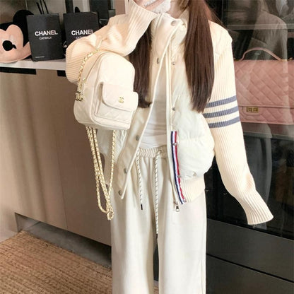 Little Women's Wear Knitted Stitching Coat Down Cotton-padded Short Female 2025 Winter Casual Jacket Loose Collar Thick Overwear