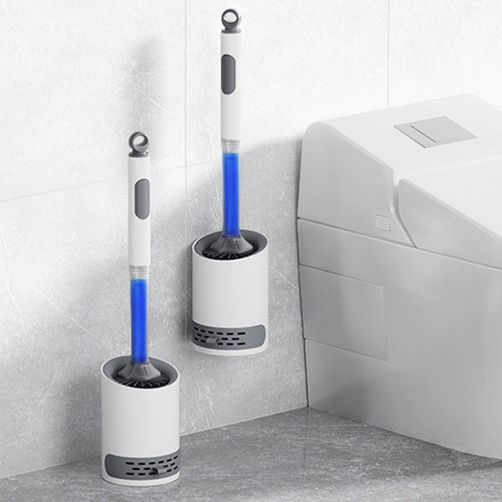 Water Spray Silicone Toilet Brush With Set 40cm Long Handle Refillable Tpr Brush With Wall-Mounted Bathroom Cleaning Accessories