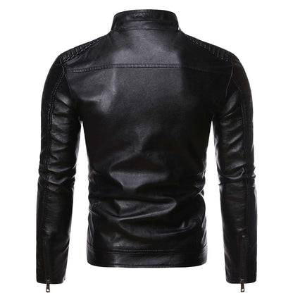 Men's leather jacket 2025 new spring and autumn thin style stand collar striped PU leather jacket motorcycle leather jacket