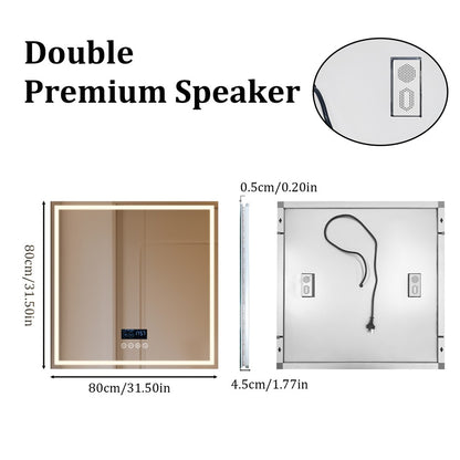 LUVODI Large Illuminated Bluetooth Bathroom Mirror Rectangle Anti-fog LED Bathroom Vanity Mirror with Bluetooth Speaker 3 Color