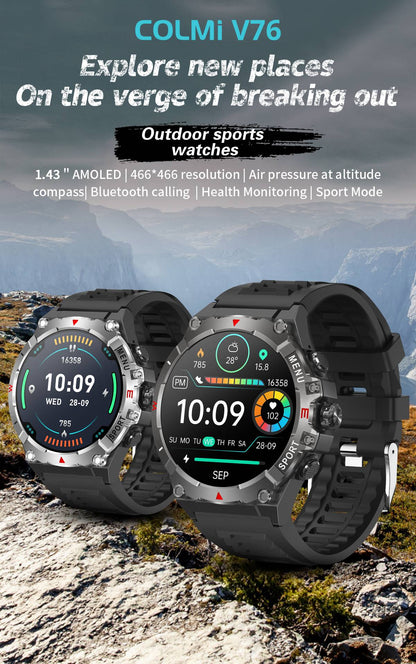 Smartwatch COLMI V76 GPS 2025 Tela AMOLED Ultra 1.43" Bússola e Altímetro Integrados Chamada Bluetooth Smart Watch Bateria 500mAh