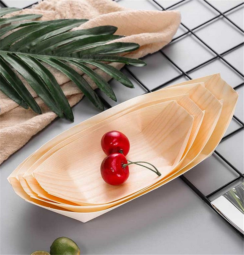 50 100pcs Natural bamboo Disposable Kayak sushi Wood Boat Salad Dessert Pine cake Boat Snack Bowl mat sushi plate tray onigiri