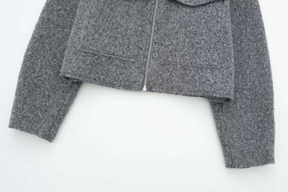 Woolen Coat Women Fashion Short Jacket Turn-down Collar Coats Warm Wool Jackets Zip Outerwear Autumn Winter Clothing Overcoat