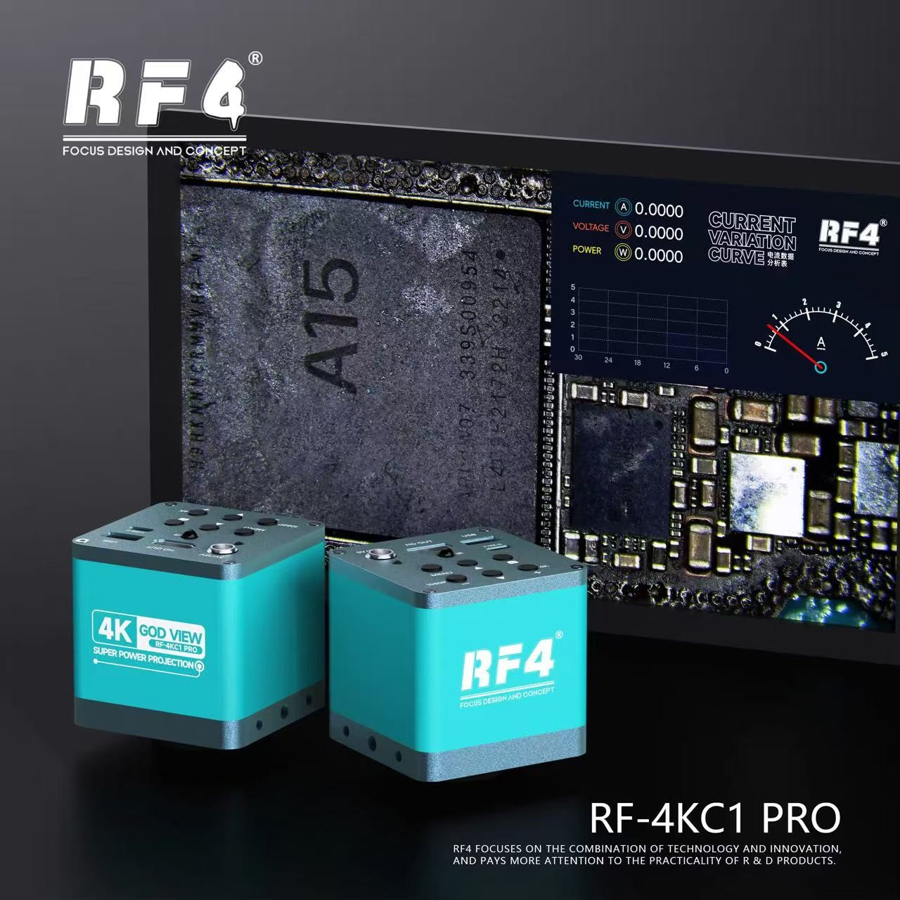 Microscópio Trinocular Estéreo RF4 360° com Braço Articulado para Reparo de Placas PCB de Celulares e Câmera Termográfica 4K C39