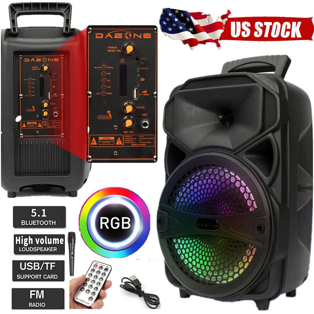 Alto-falante Bluetooth Sem Fio Portátil 1000W Grande LED Estéreo Tailgate FM Festa Karaokê Subwoofer com Microfone e Controle Remoto