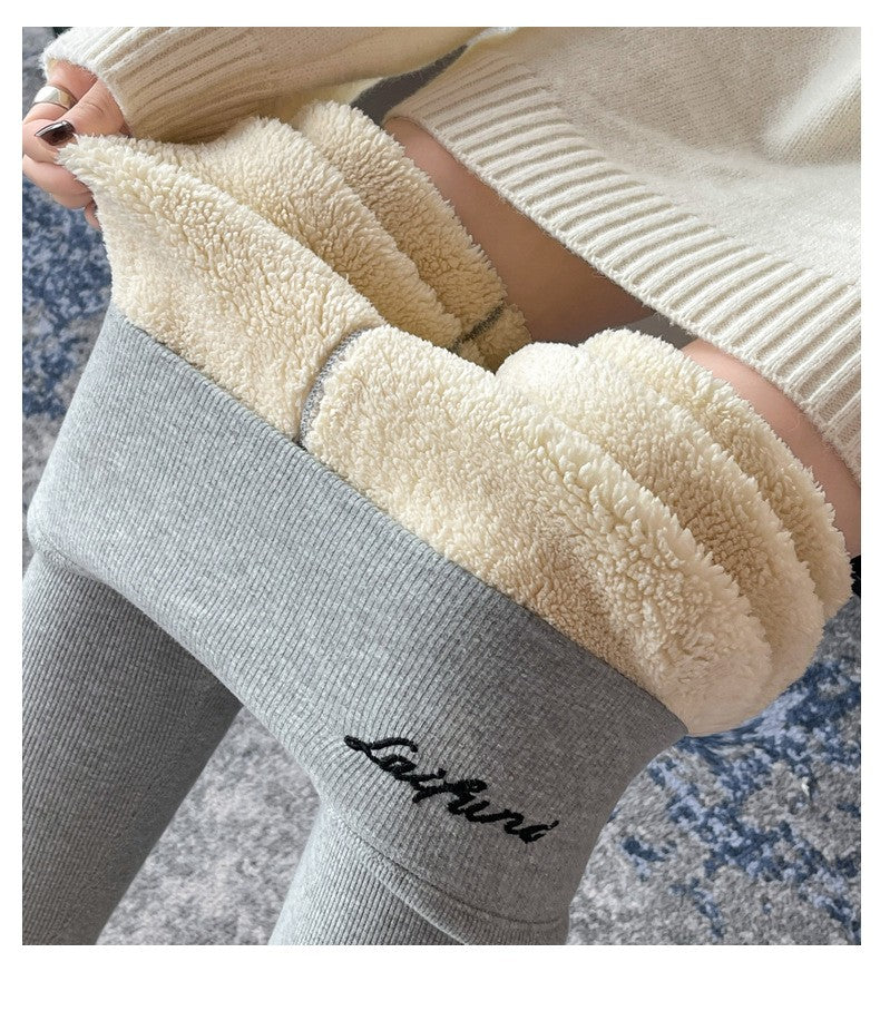 220g/350g Women High Waist Warm Thicken Tights Winter  Embroidery Solid Casual Fleece Pants Comfortable Versatile Points Pants