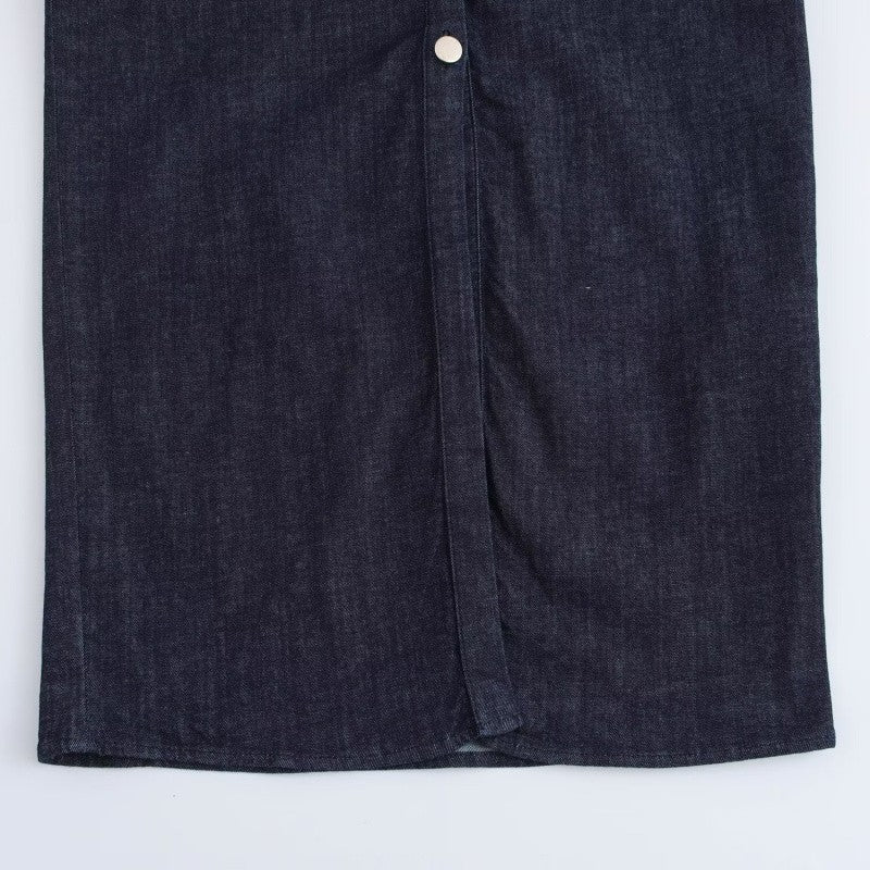 ETJ 2025  Spring New 1975 series denim MIDI dress with lapel side zipper fashion wrinkle waist slim elegant dress