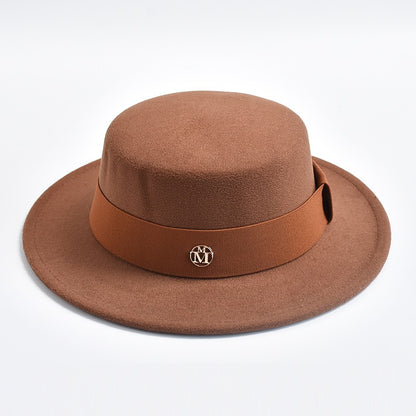 British Style Fedora Hats for Women Fashion Autumn Winter Flat Top Bow Elastic Ribbon Felt Hats Wedding Dress Jazz Cap