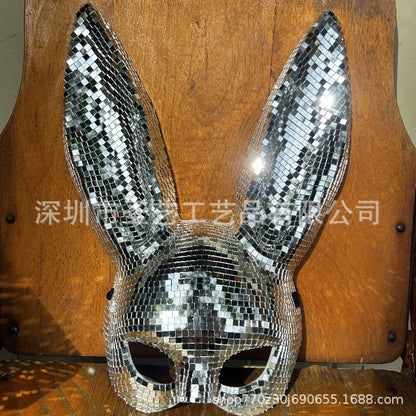Disco Mirror Bunny Mask Sparkling Costume Accessory For Women Teens Halloween Party Rave Cosplay Glam Sexy Club Night Photo Prop