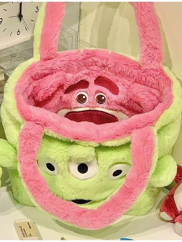 Disney Winnie Bear Turn Into Tigger Plush Handbag Cartoon Reversible Lotso Change To Alien Plush Doll Bag Xmas Women Girls Gift