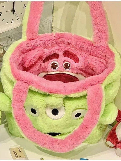 Disney Winnie Bear Turn Into Tigger Plush Handbag Cartoon Reversible Lotso Change To Alien Plush Doll Bag Xmas Women Girls Gift