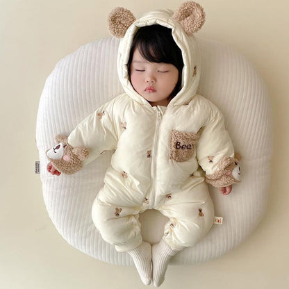 Winter Newborn Baby Romper Thicken Cotton Jumpsuit Infant Onesie Fleece Lining Hooded Rompers for Boy Girl Clothes Kids Outfit